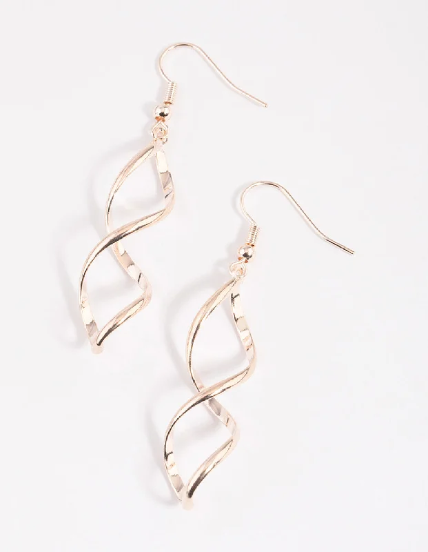 Elegant Gold Earrings-Rose Gold Spiral Drop Earrings