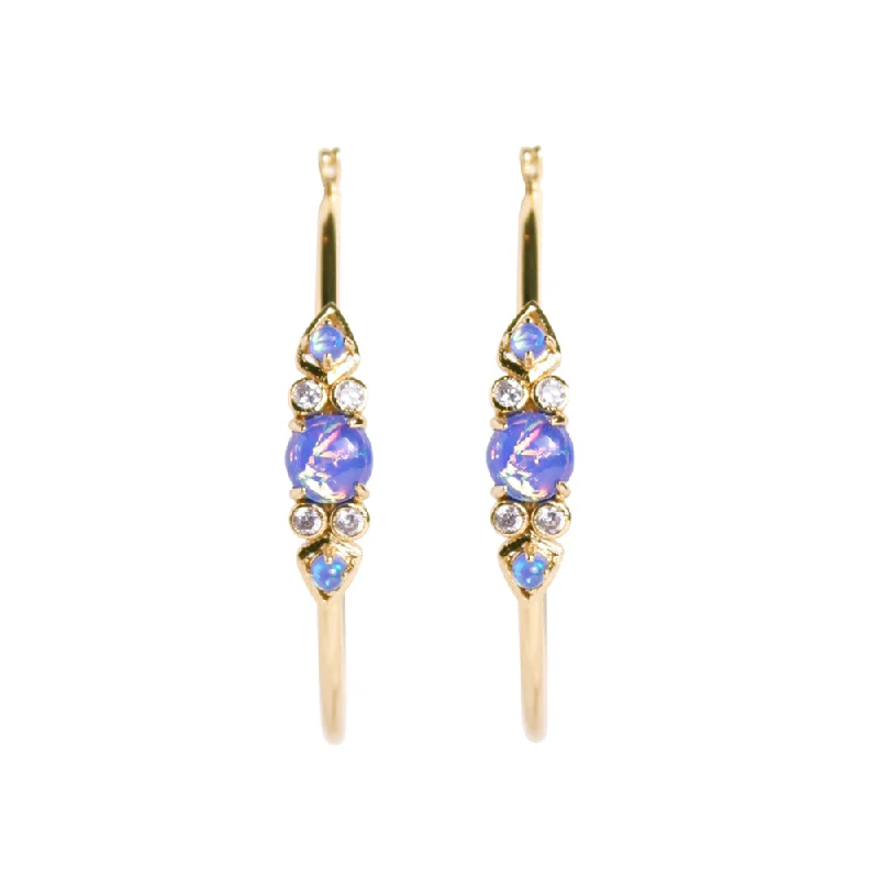 Unique Hoop Earrings-Ophelia Blue Opal & Gold Hoop Earrings