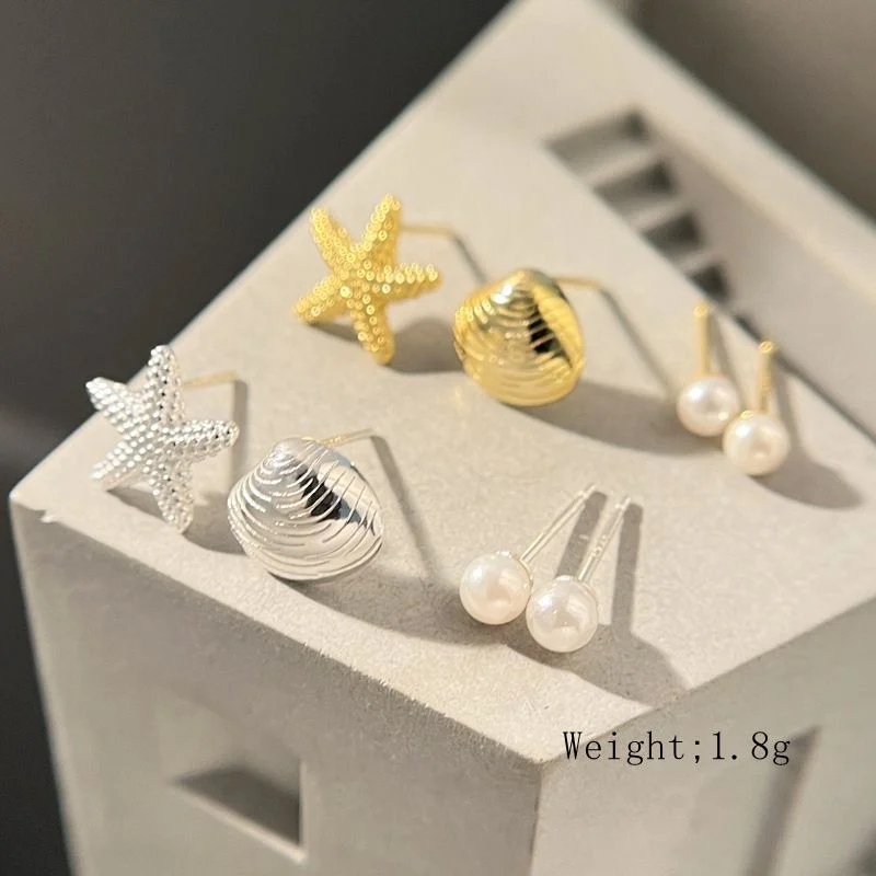 1 Pair Simple Style Korean Style Starfish Sterling Silver Gold Plated Silver Plated Ear Studs