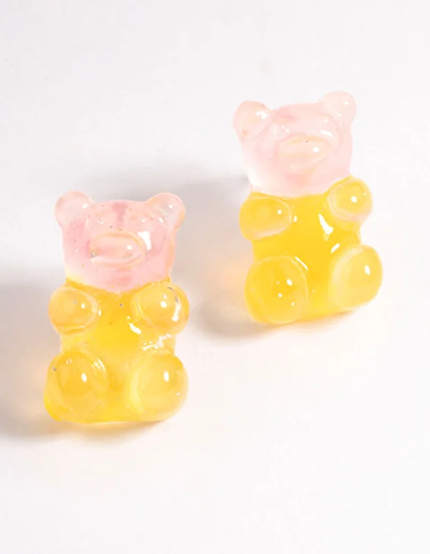 Sassy Ear Climbers-Yellow Ombre Teddy Stud Earrings