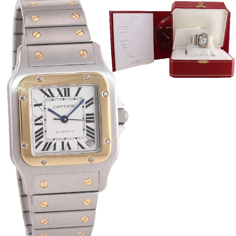 High-End Analog Watch for Women-Cartier Santos Galbee 32mm Auto Two-Tone Stainless 18K White Roman 2823 W20099C4