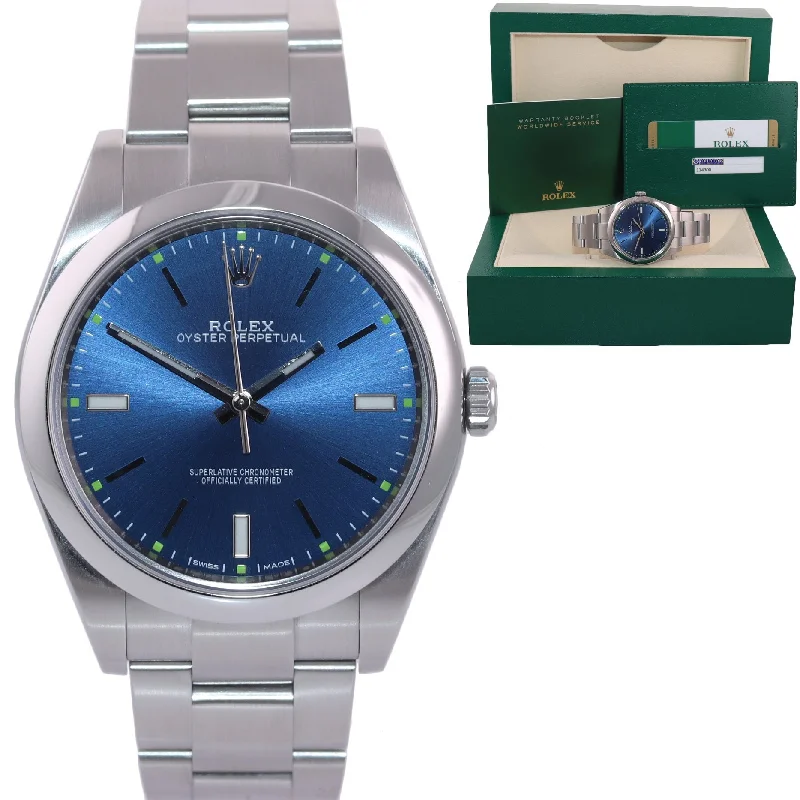 Custom Sports Watch with GPS-2019 PAPERS Rolex Oyster Perpetual Steel 39mm Blue Dial 114300 Watch Box