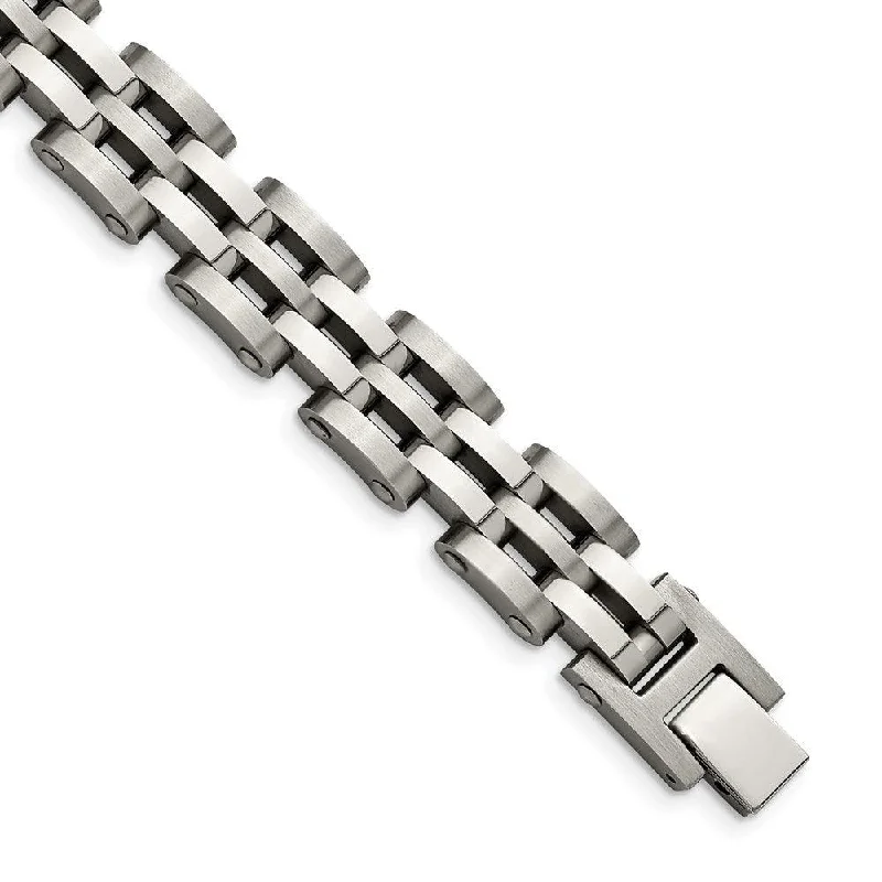 Vintage Style Bracelet-Stainless Steel Brushed and Polished 8.75in Link Bracelet