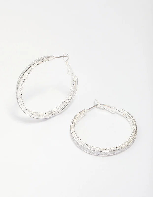 Boho Feather Earrings-Silver Diamante Large Hoop Earrings