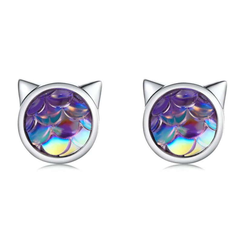 Scale Cat Head Ear Studs