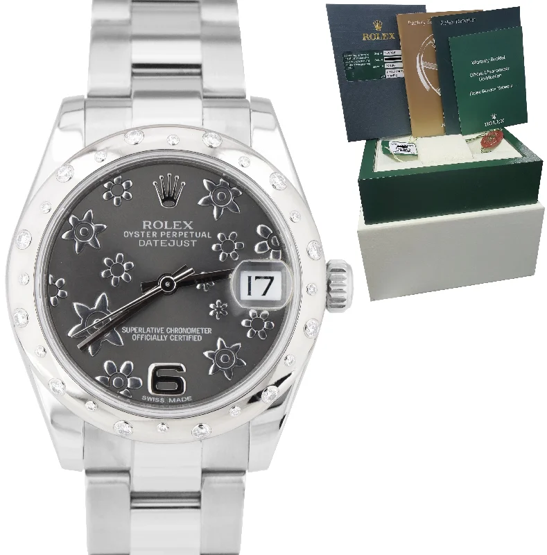 Women's Analog Watch with Diamond Dial-Ladies Rolex DateJust 31mm Diamond Rhodium Flower Oyster 178344 Stainless Watch