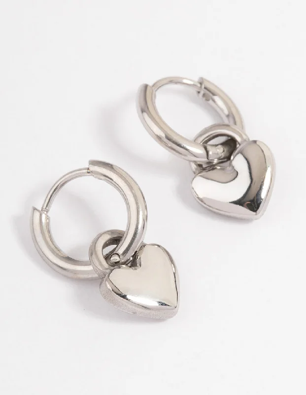 Flower Earrings-Surgical Steel Heart Charm Huggie Earrings