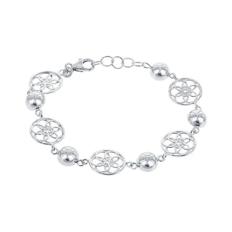 Men’s Gemstone Bracelet-Sterling Silver  Alternating Round Flower and Semi Sphere Bracelet