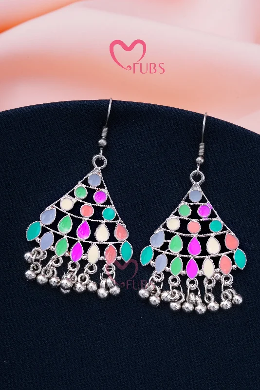 Tiny Stud Earrings-Colorful Triangle Ghungroo Hook Earrings