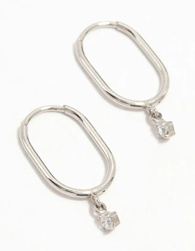 Trendy Ear Hoops-Surgical Steel Rectangular Sleeper Cubic Zirconia Charm Earrings