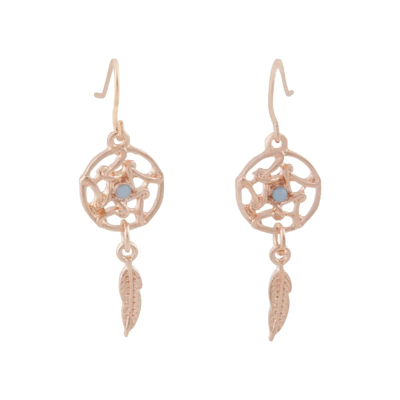 Elegant Pearl Earrings-Rose Gold Mini Dreamcatcher Earrings