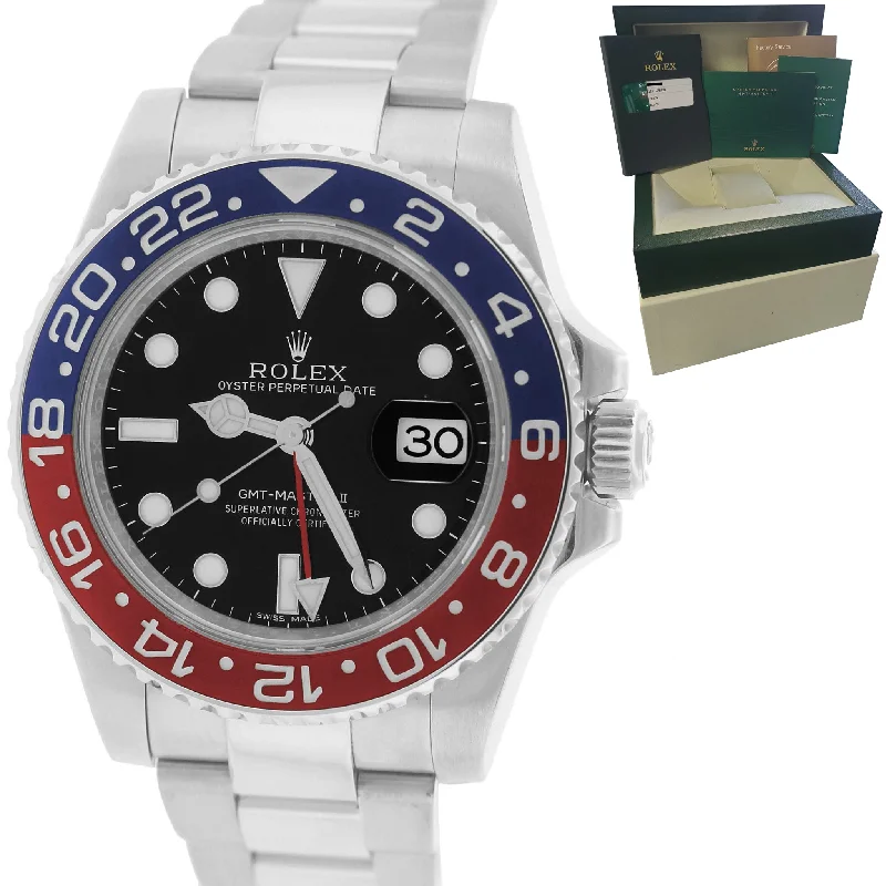 Fashion Men’s Sports Watch-2015 Rolex GMT-Master II Pepsi Black 18K White Gold 40mm Date Watch 116719 BLRO