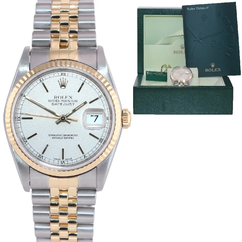 Fashionable Women's Watch with Gems-2004 Rolex DateJust 36mm 16233 Two Tone Steel 18k Gold Jubilee Silver Watch