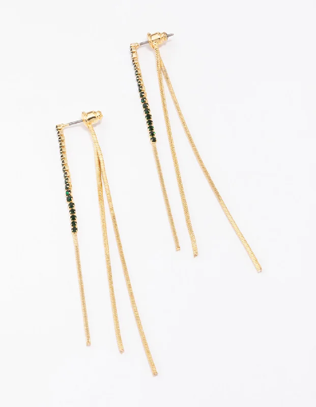 Cute Dangle Earrings-Gold Plated Snake Chain & Diamante Sandwich Drop Earrings