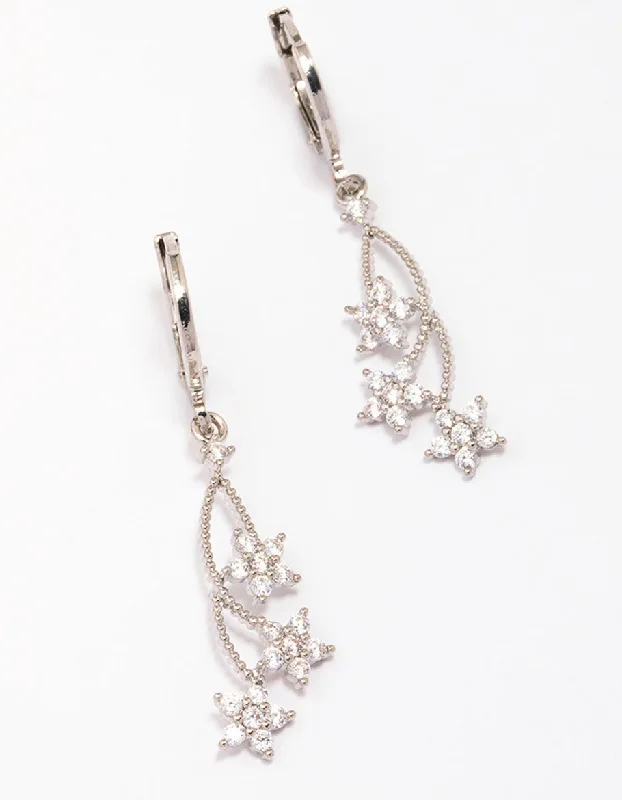 Unique Silver Earrings-Silver Cubic Zirconia Celestial Hoop Earrings