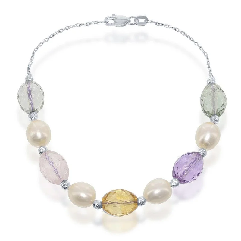 Stackable Silver Bracelets-Sterling Silver FWP with Citrine and Amethyst Bracelet, 7.5"