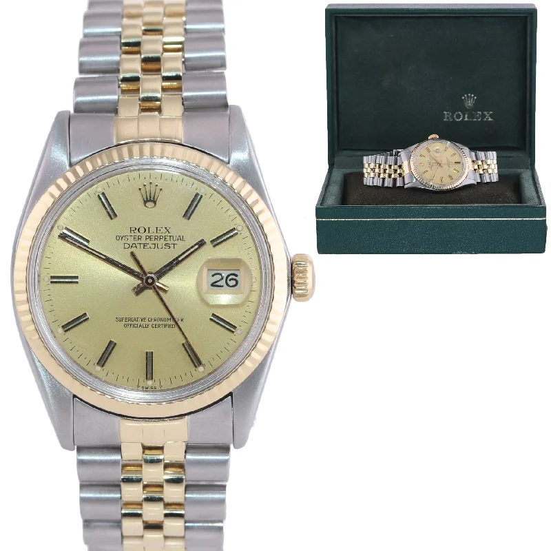 Luxury Titanium Sports Watch-Rolex DateJust 16013 Two-Tone 18k Gold Steel Jubilee Champagne Dial Watch