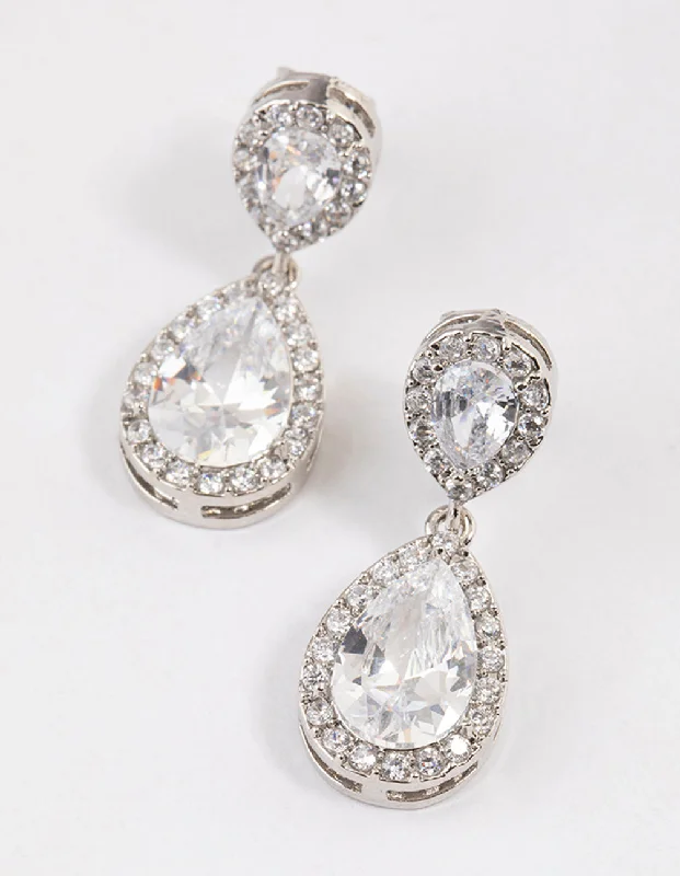 Classic Stud Earrings-Silver Cubic Zirconia Angelina Drop Earrings