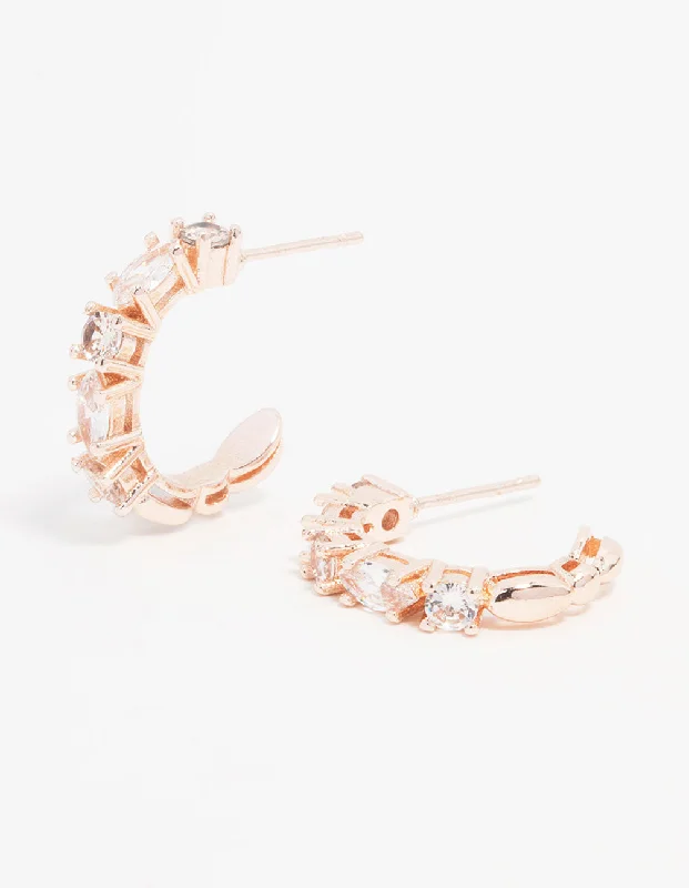 Embellished Drop Earrings-Rose Gold Plated Pear Mixed Stone Cluster Earrings