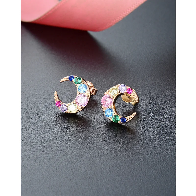 Rose gold stud earrings-With Plastic Earplug