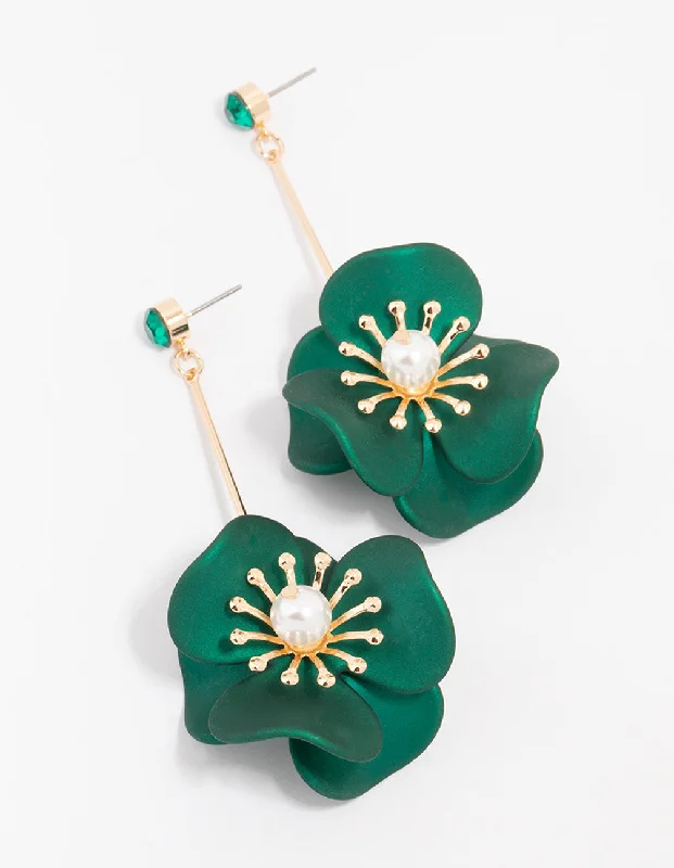 Double Hoop Earrings-Smooth Coated Flower Drop Earrings