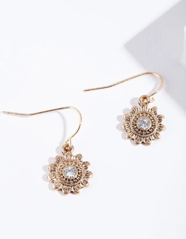 Birthday Gift Earrings-Gold Sun Drop Earrings