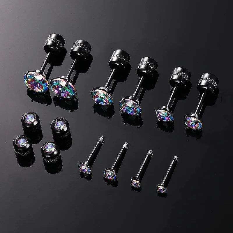 2mm-6mm Black Gold Earrings 5 Pairs