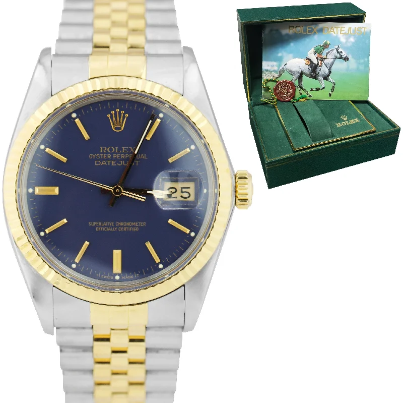 Vintage Style Men's Watch-Rolex DateJust 36mm Two-Tone Gold Blue Dial Jubilee Steel Watch 16013 BOX