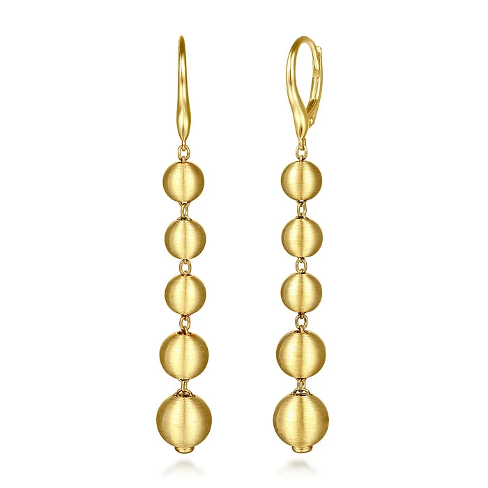 Luxurious Gold Earrings-14K Yellow Gold Graduating Bujukan Beads Leverback Drop Earrings