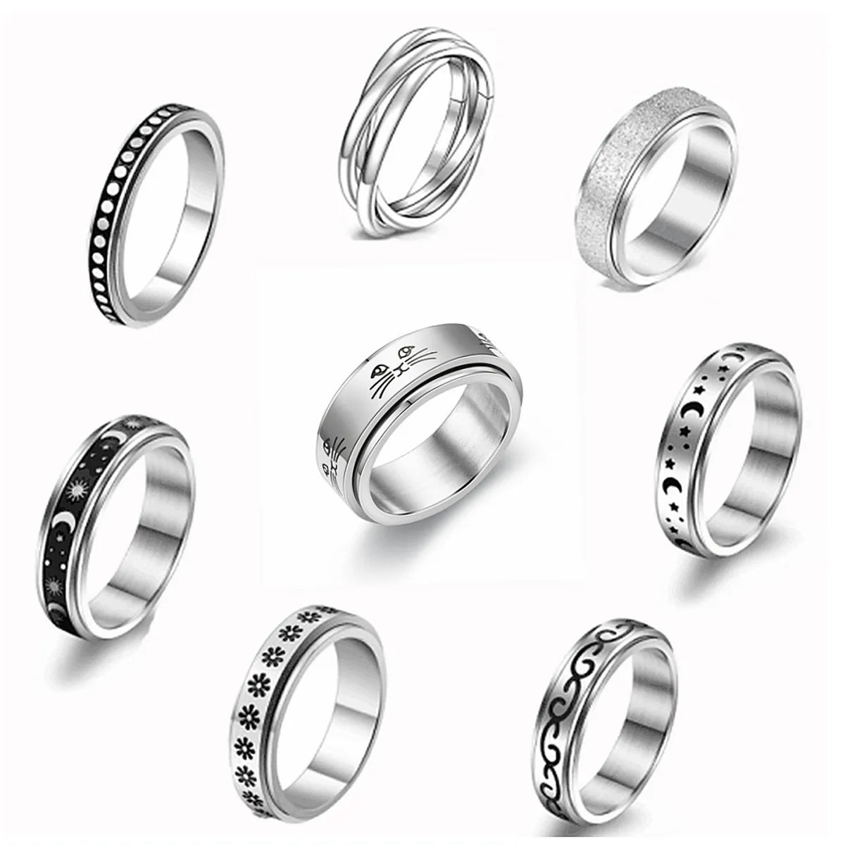 Fashion Titanium Steel Rotatable Letter Couple Rings Jewelry Wholesale