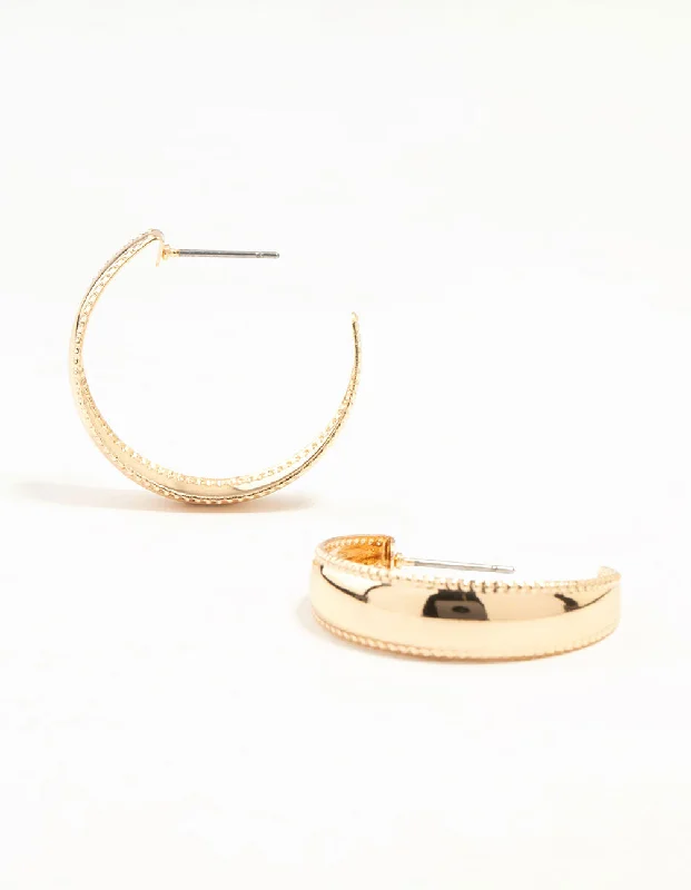 Dainty Pearl Earrings-Gold Dot Border Hoop Earrings