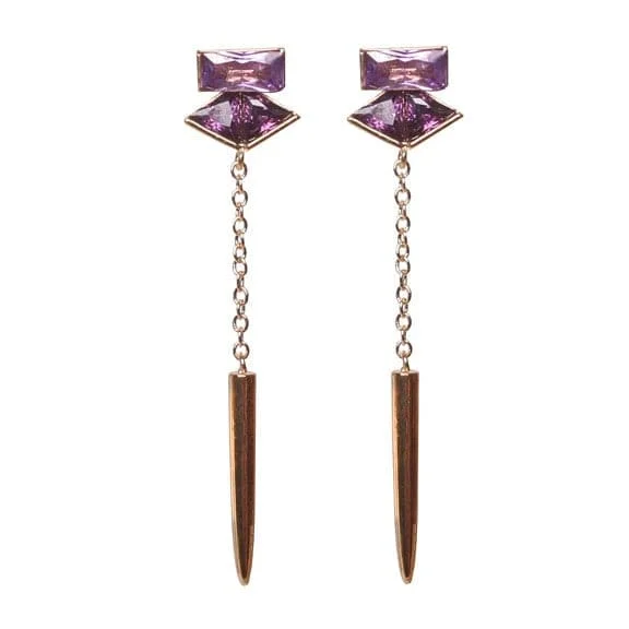 Elegant Chandelier Earrings-Vita Purple Crystal Drop Chain Earrings