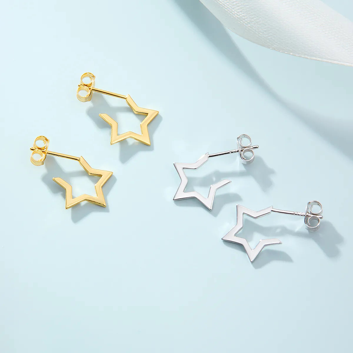 1 Pair Simple Style Pentagram Plating Sterling Silver 18k Gold Plated White Gold Plated Ear Studs