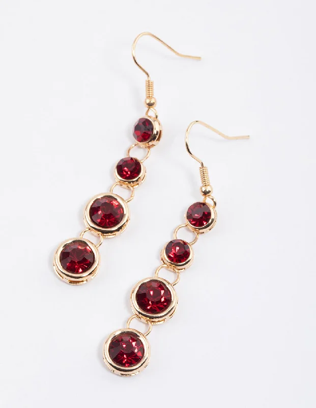 Glittery Hoop Earrings-Red Graduating Round Diamante Drop Earrings