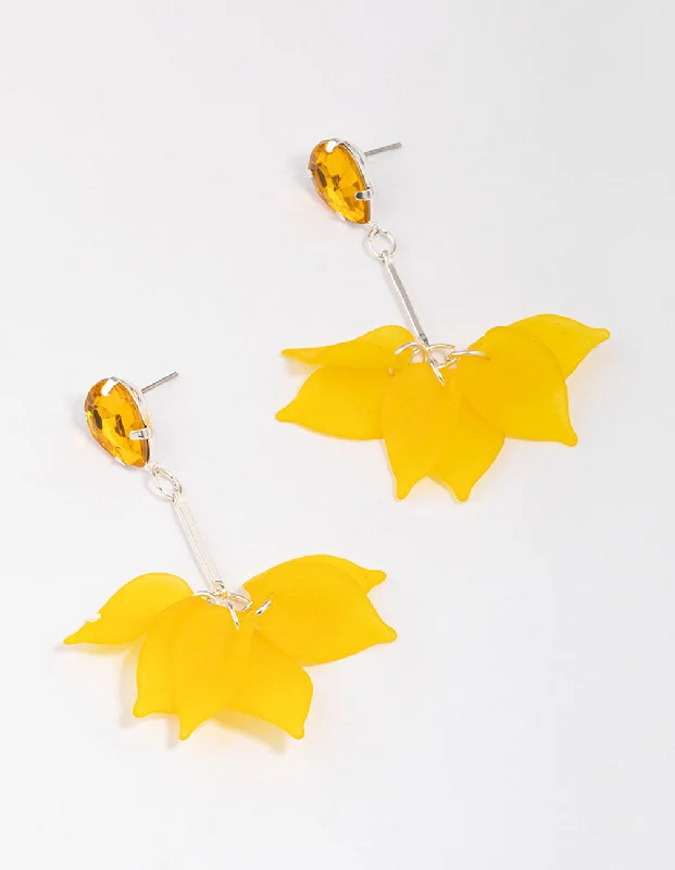 Multi-Colored Earrings-Yellow Stone & Stick Petal Drop Earrings