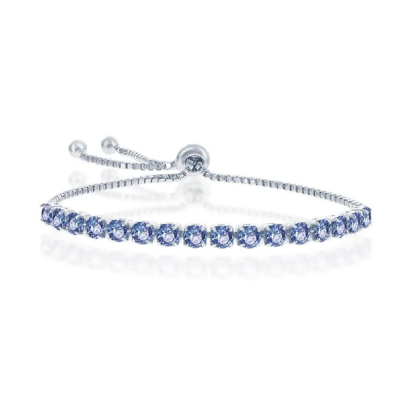 Silver Chain Bracelet-Sterling Silver Sapphire "December" Swarovski Element Bracelet