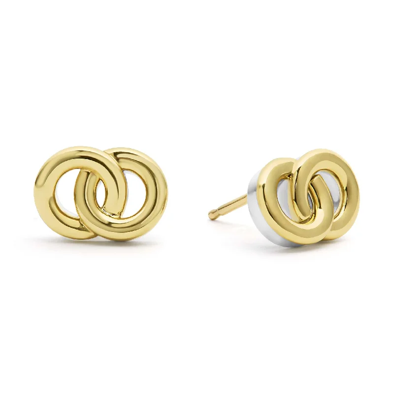 Metal Hoop Earrings-Signature Caviar Two-Tone Interlocking Stud Earrings