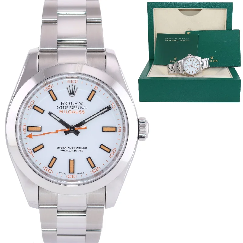 Luxury Watch with Diamonds for Women-Rolex Milgauss 116400 White Orange 40mm Steel Anti-Magnetic Watch Box