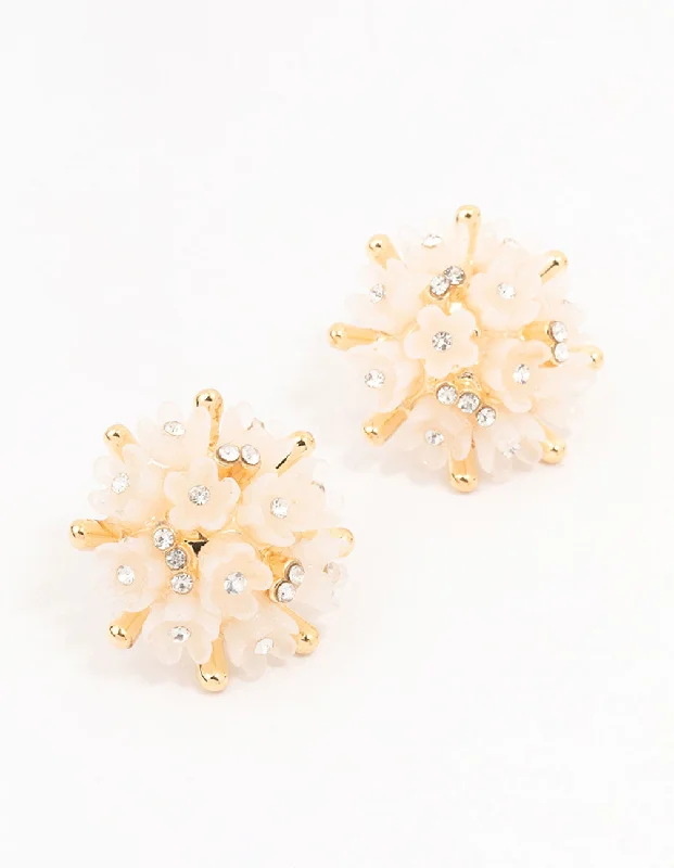 Silver Hoop Earrings-Gold Plated Mini Flower Dome Stud Earrings