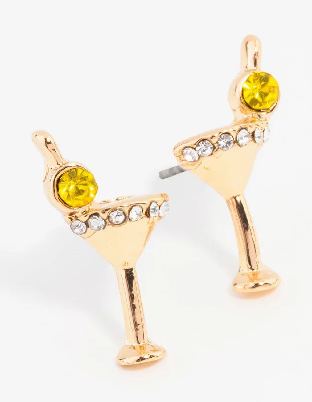 Hoop Earrings for Women-Gold Martini Glass Stud Earrings