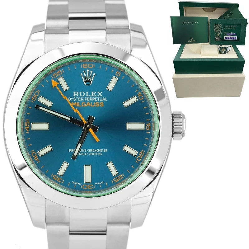 Elegant Women's Leather Watch-2021 NEW Rolex Milgauss Z-Blue Green Anniversary 40mm 116400 GV Stainless Watch