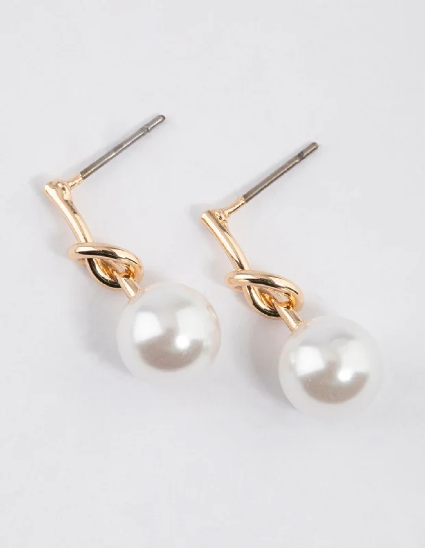 Silver Circle Earrings-Gold Small Pearly Knotted Drop Earrings