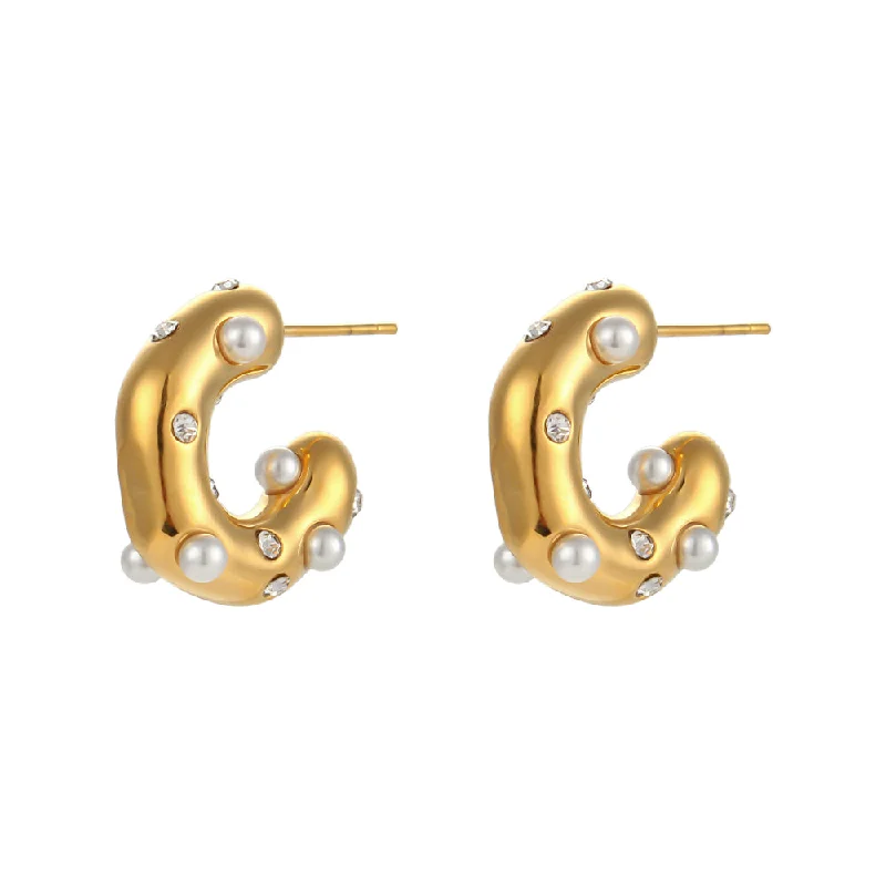 C- Type Zircon Pearl Inlaid Thick Ear Ring