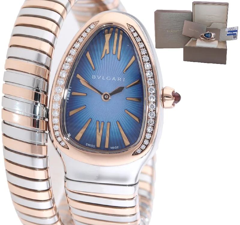 Women's Stainless Steel Sports Watch-Ladies Bvlgari Bulgari Tubogas Serpenti Two Tone SP 35 SPG Diamond Watch