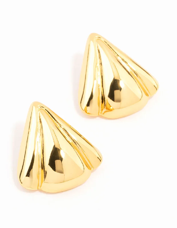 Glamour Diamond Earrings-Waterproof Gold Plated Stainless Steel Fan Triangle Stud Earrings