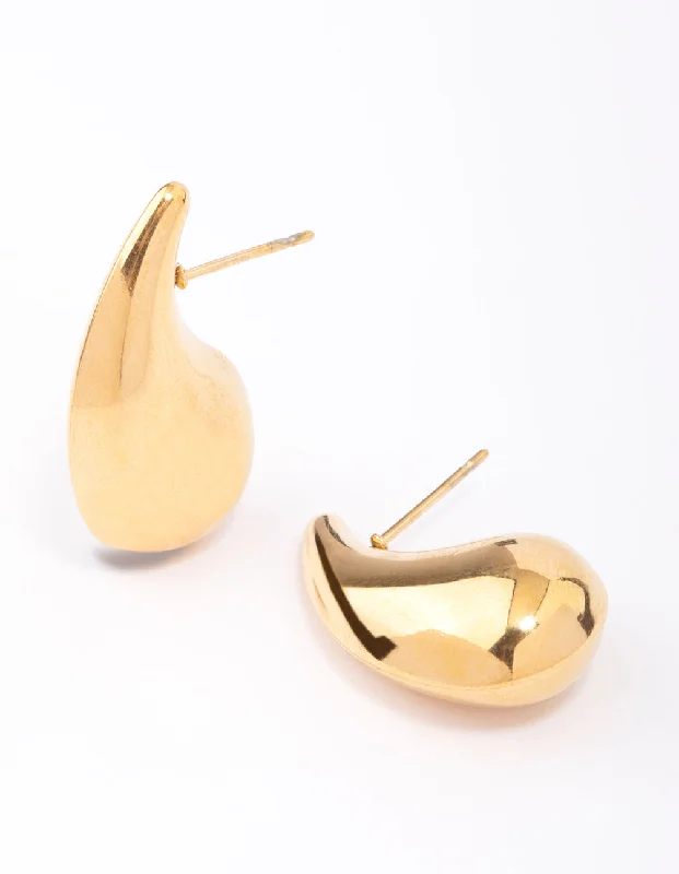 Trendy Statement Earrings-Waterproof Gold Plated Stainless Steel Skinny Bubble Drop Earrings