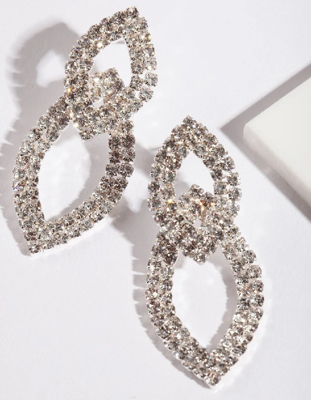 Fashion Hoop Earrings-Silver Cup-Chain Double Leaf Earrings