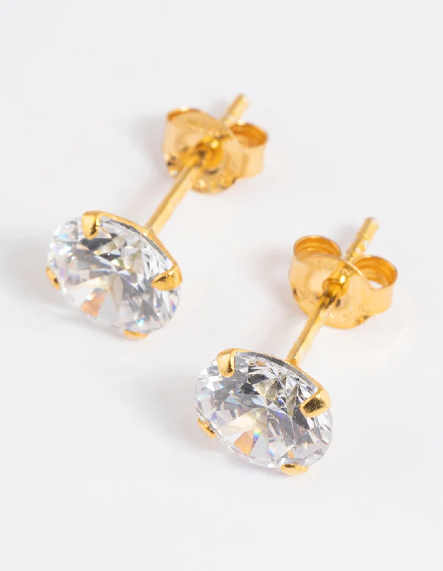 Clear Crystal Earrings-Gold Plated Sterling Silver Cubic Zirconia Stud Earrings