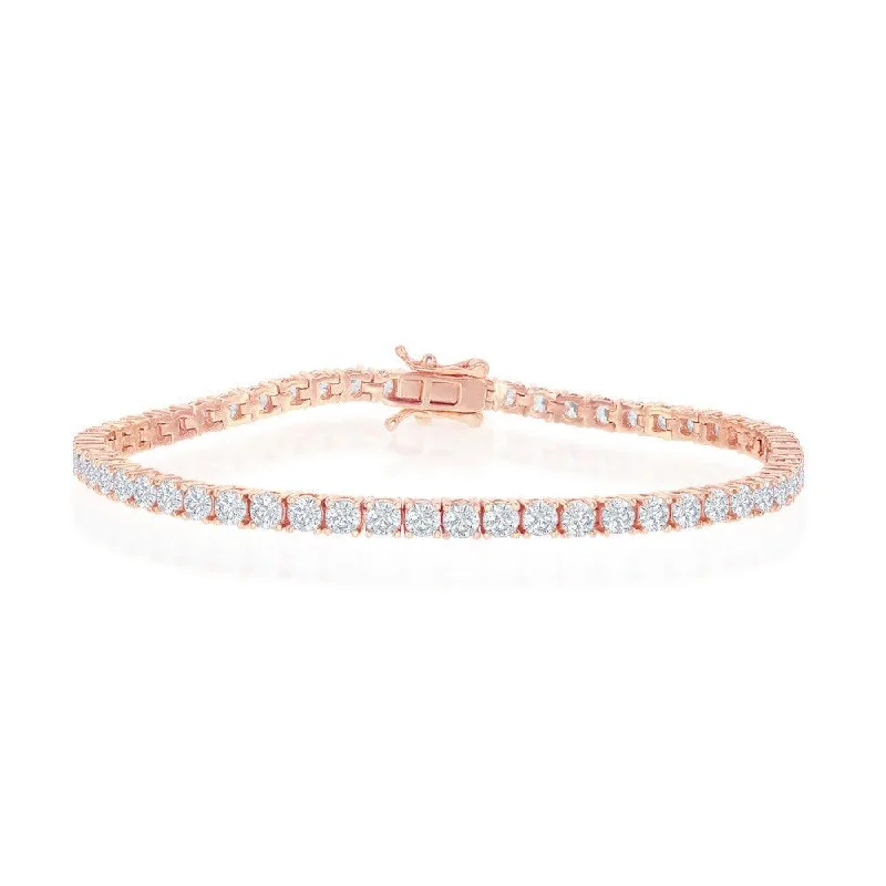 Beaded Stretch Bracelet-Sterling Silver 3mm Prong-Set Round CZ Tennis Bracelet - Rose Gold Plated