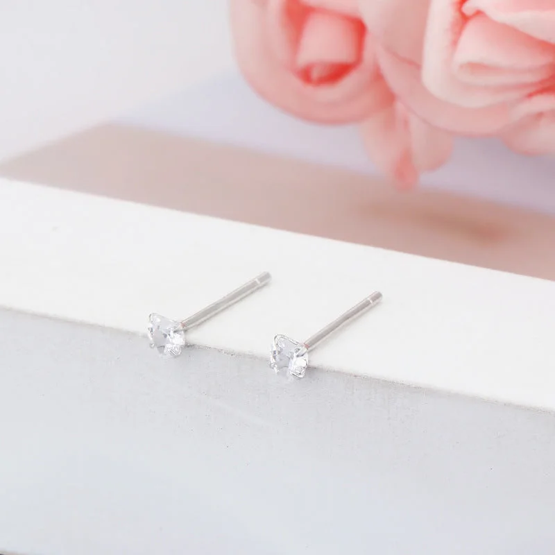 3mm White Heart Shape Stud Earrings